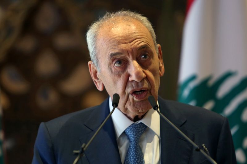 &copy; Reuters. نبيه بري رئيس مجلس النواب اللبناني يتحدث في مؤتمر صحفي ببيروت في صورة من أرشيف رويترز . 