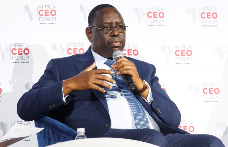 &copy; Reuters. FILE PHOTO: Senegal's President Macky Sall speaks as he attends a presidential panel with Niger's President Mohamed Bazoum and Ivory Coast's Vice President Tiemoko Meyliet Kone during the Africa CEO Forum in Abidjan, Ivory Coast June 14, 2022. REUTERS/Luc