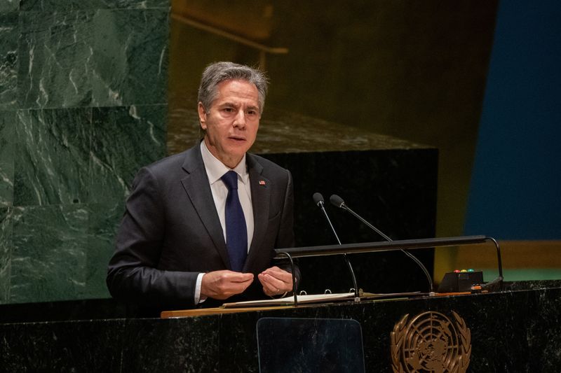 &copy; Reuters. Secretário de Estado dos EUA, Antony Blinken, discursa em assembléia na ONU sobre revisão do Tratado de Não Proliferação Nuclear, em Nova York, EUA
01/08/2022 REUTERS/David 'Dee' Delgado