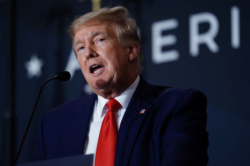 &copy; Reuters. FILE PHOTO: Former U.S. President Donald Trump delivers remarks at the America First Policy Institute America First Agenda Summit in Washington, U.S., July 26, 2022. REUTERS/Sarah Silbiger