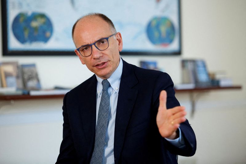 &copy; Reuters. Enrico Letta , capo del Partito Democratico durante un'intervista a Reuters sulle prossime elezioni nazionali indette dopo il crollo a sorpresa del governo di unità di Mario Draghi, a Roma, 25 luglio, 2022. REUTERS/Remo Casilli/File Photo