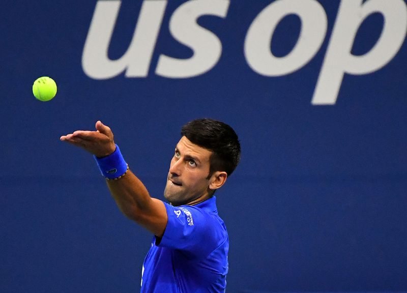 &copy; Reuters. Novak Djokovic durante partida do Aberto dos EUA em Nova York
31/08/2020 Robert Deutsch-USA TODAY Sports