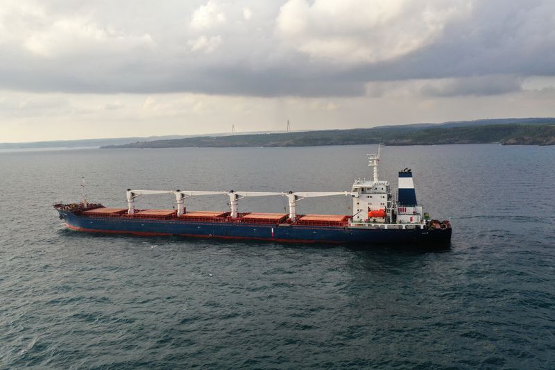 &copy; Reuters. السفينة رازوني التي ترفع علم سيراليون وتحمل حبوب أوكرانية في البحر الأسود بالقرب من إسطنبول يوم الأربعاء. تصوير: محمد أمين كاليسكان - رويترز