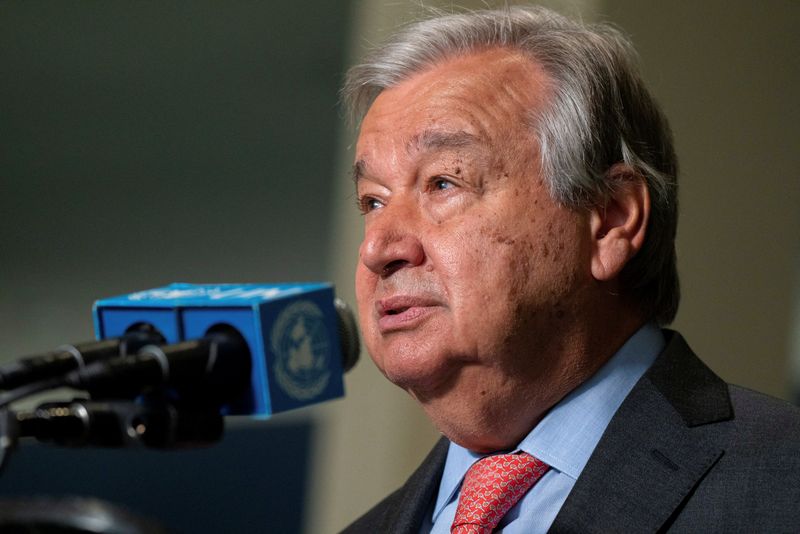&copy; Reuters. United Nations Secretary-General Antonio Guterres addresses the media prior to the Nuclear Non-Proliferation Treaty review conference in New York City, New York, U.S., August 1, 2022.  REUTERS/David 'Dee' Delgado