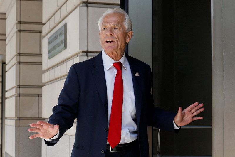 &copy; Reuters. FILE PHOTO: Peter Navarro, former trade adviser to former U.S. President Donald Trump, arrives for his arraignment on contempt of Congress charges for refusing to cooperate with the House of Representatives committee investigating the Jan. 6, 2021, attack