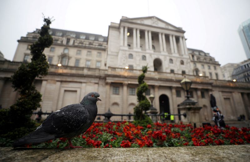 &copy; Reuters. FILE PHOTO: A pigeon stands in front of the Bank of England in London, Britain, April 9, 2018. Picture taken April 9, 2018. REUTERS/Hannah McKay/File Photo