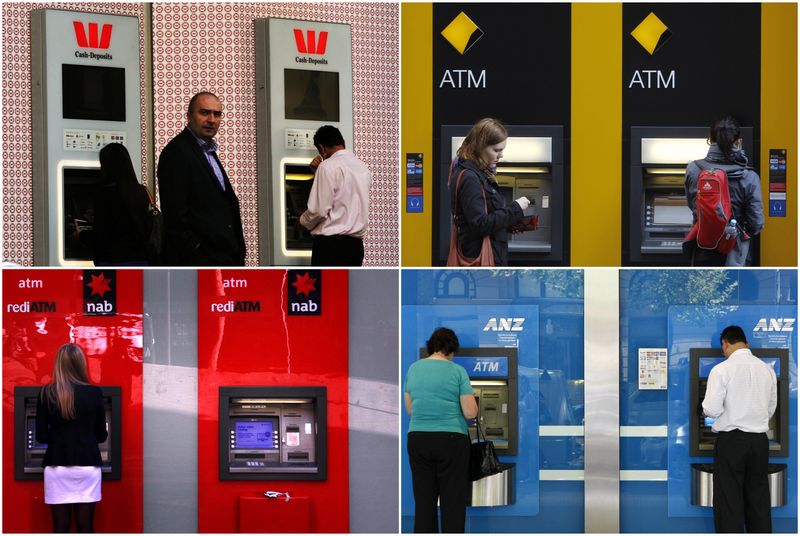 &copy; Reuters. FILE PHOTO: A combination of photographs shows people using automated teller machines (ATMs) at Australia's "Big Four" banks - Australia and New Zealand Banking Group Ltd (bottom R), Commonwealth Bank of Australia (top R), National Australia Bank Ltd (bot