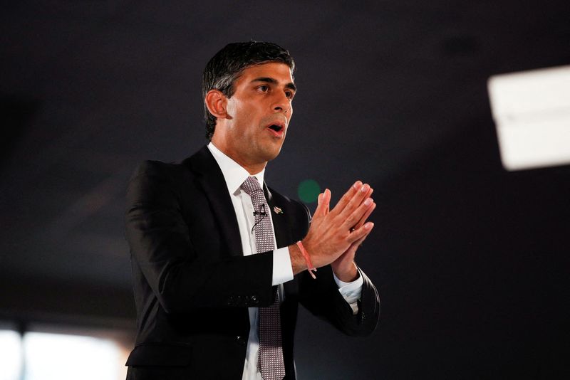 &copy; Reuters. FILE PHOTO: Conservative leadership candidate Rishi Sunak attends a hustings event, part of the Conservative party leadership campaign, in Cardiff, Britain, August 3, 2022. REUTERS/Peter Nicholls/File Photo