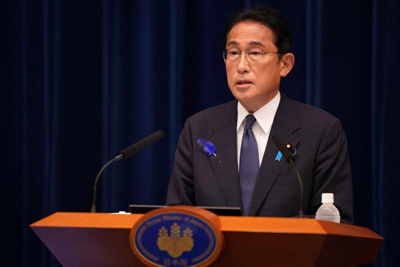&copy; Reuters. 　８月６日、岸田文雄首相は、広島での平和記念式典後の記者会見で来週に自民党役員人事と内閣改造を行うと表明した。首相官邸で７月１４日、代表撮影（２０２２年　ロイター）