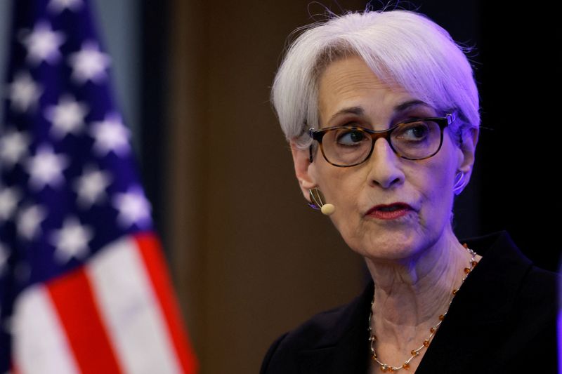&copy; Reuters. FILE PHOTO: U.S. Deputy Secretary of State Wendy Sherman speaks during a panel with the Friends of Europe in Brussels, Belgium, April 21, 2022. REUTERS/Johanna Geron/File Photo
