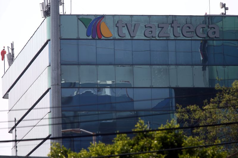 &copy; Reuters. FILE PHOTO:  The logo of broadcaster TV Azteca is pictured at its headquarters in Mexico City, Mexico February 12, 2018. REUTERS/Edgard Garrido