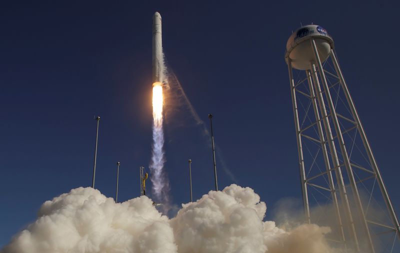 &copy; Reuters. The Northrop Grumman Antares rocket, with Cygnus resupply spacecraft onboard, launches from Pad-0A, at NASA's Wallops Flight Facility in Virginia, U.S., April 17, 2019. NASA/Bill Ingalls/Handout via REUTERS