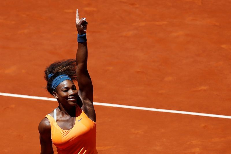 &copy; Reuters. FILE PHOTO: Serena Williams of the U.S. celebrates her victory against Maria Sharapova of Russia at the end of their women's singles final match at the Madrid Open tennis tournament in Madrid May 12, 2013.  REUTERS/Juan Medina/File Photo