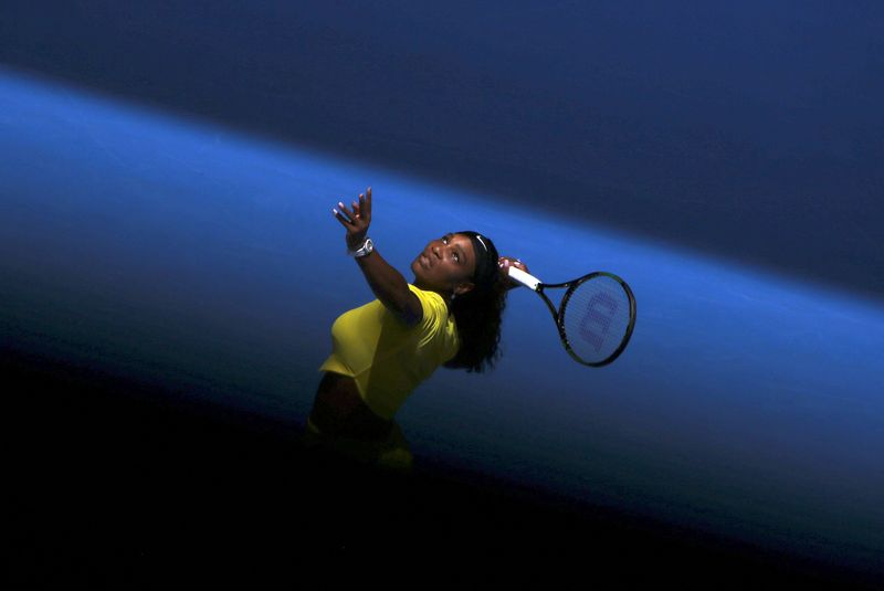 &copy; Reuters. FILE PHOTO: Serena Williams of the U.S. serves during her first round match against Italy's Camila Giorgi at the Australian Open tennis tournament at Melbourne Park, Australia, January 18, 2016. REUTERS/Jason O'Brien/File Photo