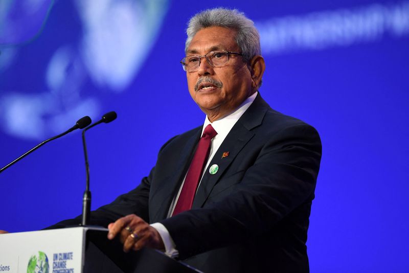&copy; Reuters. FILE PHOTO: More than eight months before an economic crisis and mass protests prompted him to flee Sri Lanka, President Gotabaya Rajapaksa presented his national statement during  the World Leaders' Summit at the UN Climate Change Conference (COP26) in G