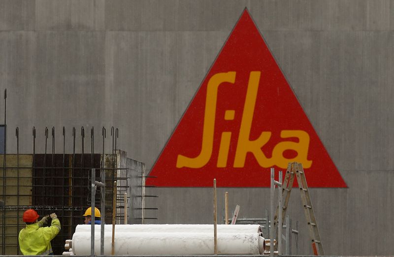 &copy; Reuters. FILE PHOTO: The company's logo of Swiss chemicals group Sika is seen at an office building in Zurich January 26, 2015. REUTERS/Arnd Wiegmann 