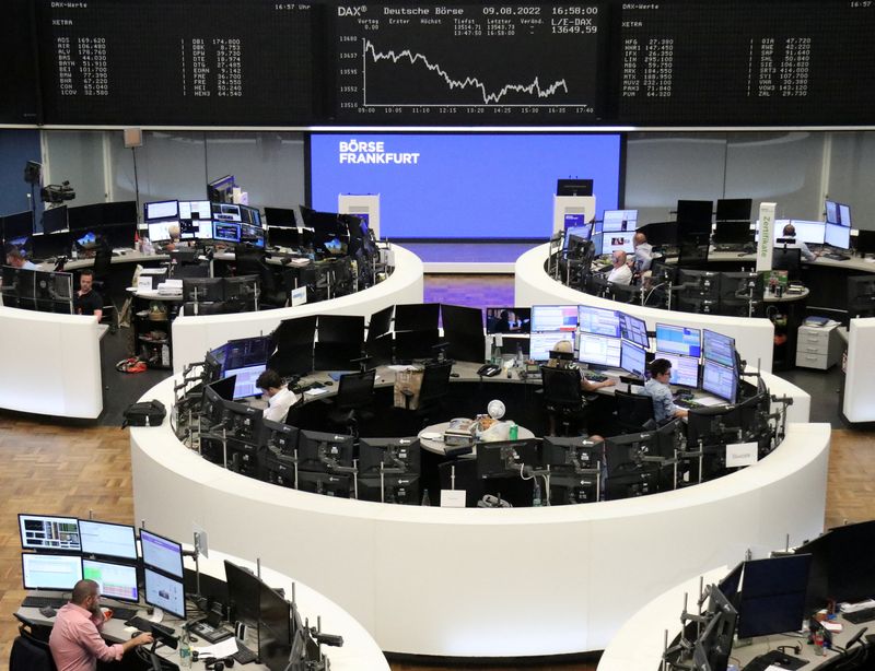 &copy; Reuters. FILE PHOTO: The German share price index DAX graph is pictured at the stock exchange in Frankfurt, Germany, August 9, 2022.    REUTERS/Staff