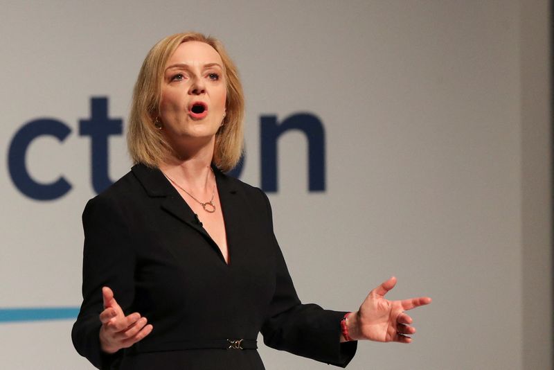 &copy; Reuters. FILE PHOTO: Conservative leadership candidate Liz Truss speaks during a hustings event, part of the Conservative Party leadership campaign, in Darlington, Britain August 9, 2022. REUTERS/Scott Heppell