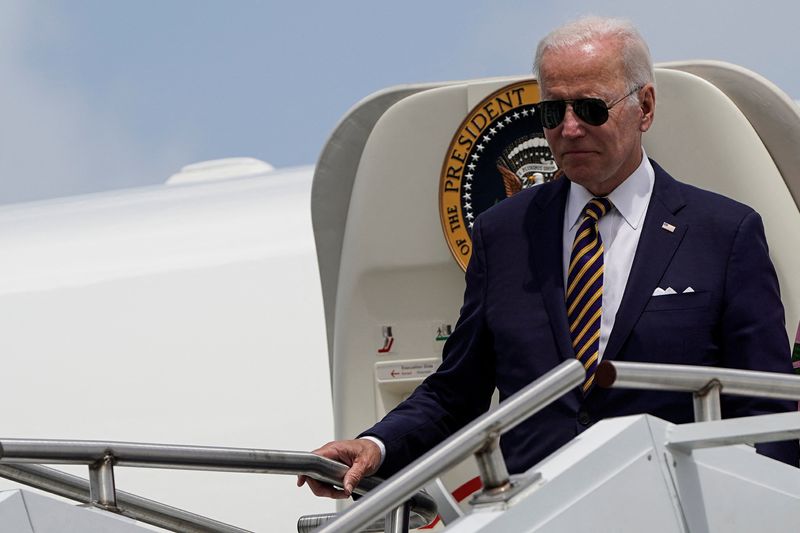 &copy; Reuters. U.S. President Joe Biden walks from Air Force One as he arrives at Joint Base Charleston in South Carolina, U.S., August 10, 2022.      REUTERS/Joshua Roberts