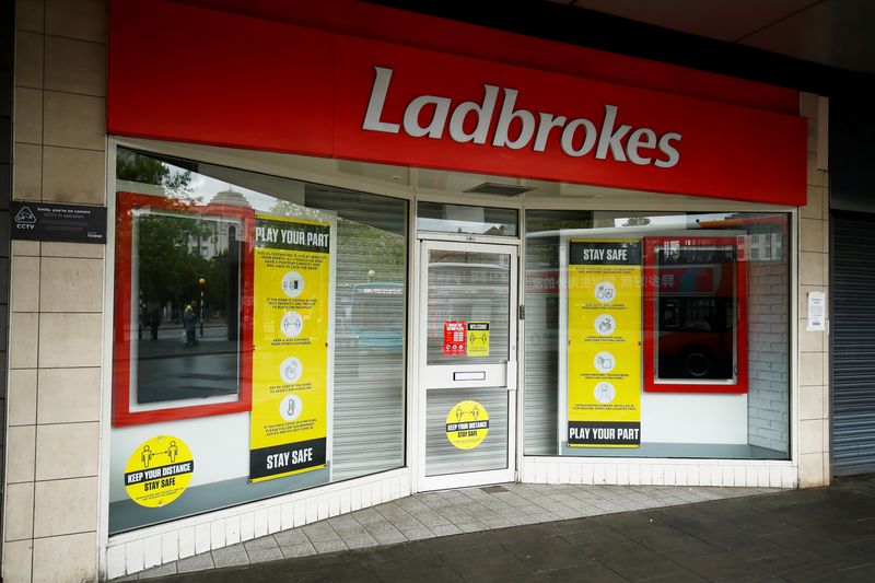 &copy; Reuters. FILE PHOTO: A closed Ladbrokes is seen in Manchester, following the outbreak of the coronavirus disease (COVID-19), Manchester, Britain, June 12, 2020. REUTERS/Jason Cairnduff
