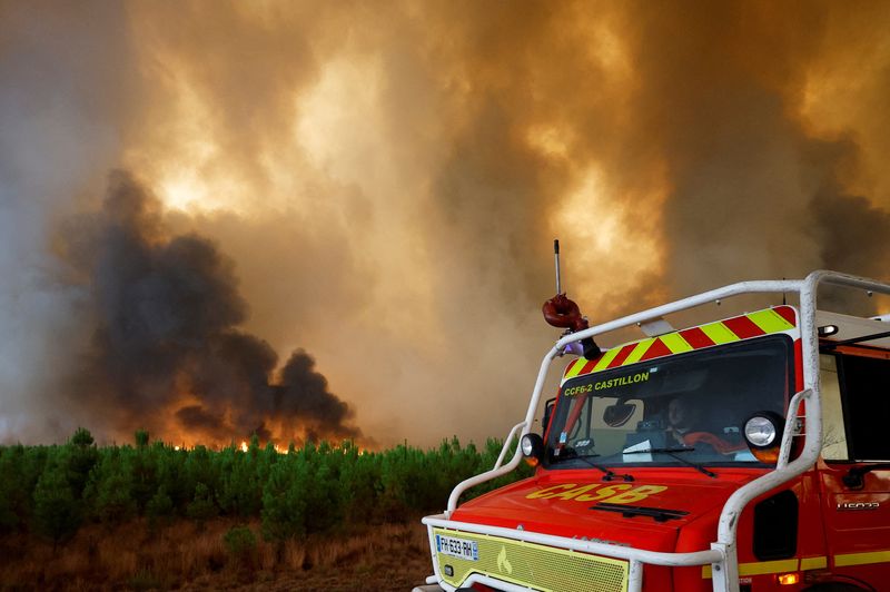 &copy; Reuters. L'incendie qui a repris mardi après-midi dans le sud de la Gironde a continué de progresser dans la nuit, parcourant 600 hectares supplémentaires, selon les autorités locales, qui soulignent la persistance de conditions "particulièrement difficiles".