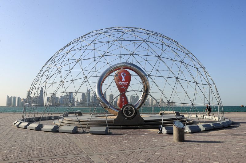 &copy; Reuters. Cerimônia de comemoração às três últimas seleções classificadas para a Copa do Mundo de 2022, em Doha, Catar
16/06/2022 REUTERS/Mohammed Dabbous