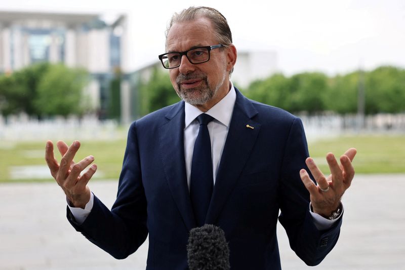 &copy; Reuters. FILE PHOTO: Director General of the European Space Agency (ESA) Josef Aschbacher gestures as he talks during an interview with Reuters in Berlin, Germany, June 24, 2021. Picture taken June 24, 2021. REUTERS/Christian Mang