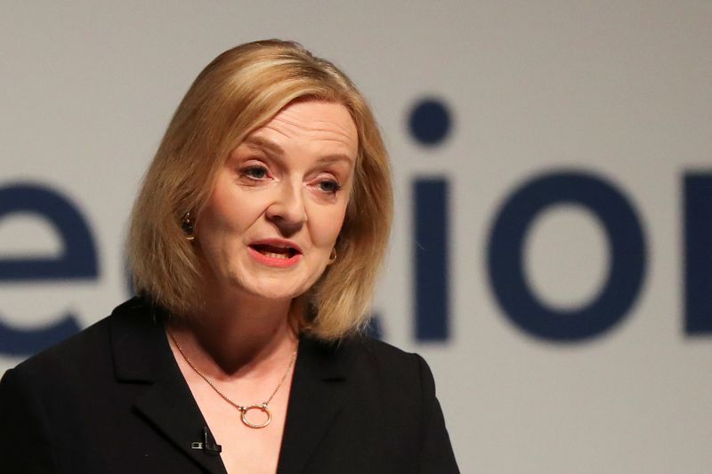 &copy; Reuters. FILE PHOTO - Conservative leadership candidate Liz Truss speaks during a hustings event, part of the Conservative Party leadership campaign, in Darlington, Britain August 9, 2022. REUTERS/Scott Heppell