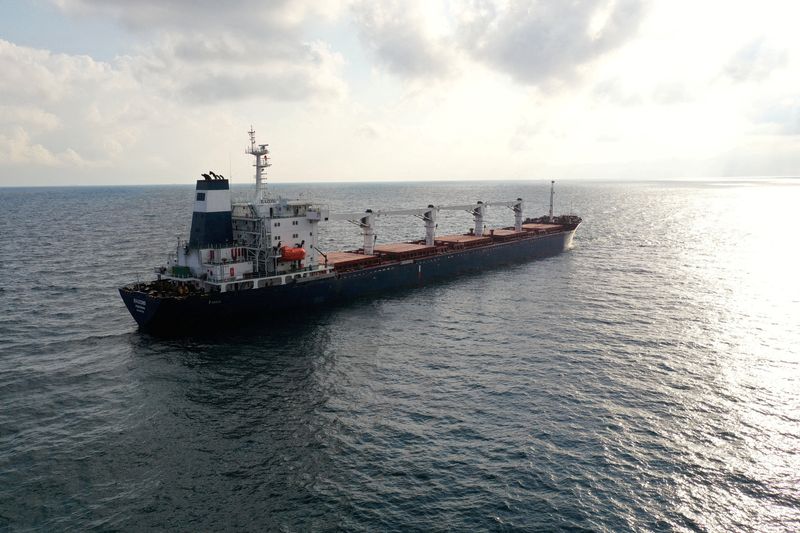 &copy; Reuters. سفينة الشحن رازوني التي ترفع علم سيراليون وتحمل حبوبا من أوكرانيا تبحر في البحر الأسود قبالة كيليوس بالقرب من إسطنبول بتركيا في الثالث من أ