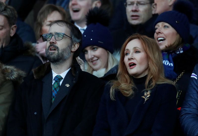 &copy; Reuters. FILE PHOTO: Rugby Union - Six Nations Championship - Scotland vs England - BT Murrayfield Stadium, Edinburgh, Britain - February 24, 2018   Author JK Rowling in the stand before the match    REUTERS/Russell Cheyne