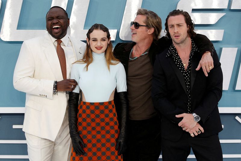 &copy; Reuters. FILE PHOTO: Actors Brian Tyree Henry, Joey King, Brad Pitt and Aaron Taylor-Johnson arrive at the UK premiere of 'Bullet Train' in London, Britain July 20, 2022. REUTERS/Peter Nicholls/File Photo