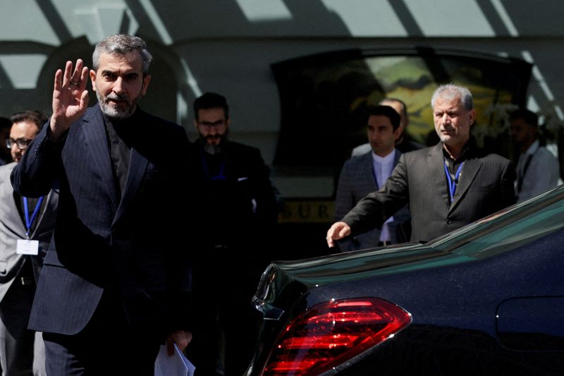 &copy; Reuters. FILE PHOTO: Iran's Chief Nuclear Negotiator Ali Bagheri Kani leaves the Palais Coburg, the venue where closed-door nuclear talks take place in Vienna, Austria, August 4,2022. REUTERS/Lisa Leutner/File Photo