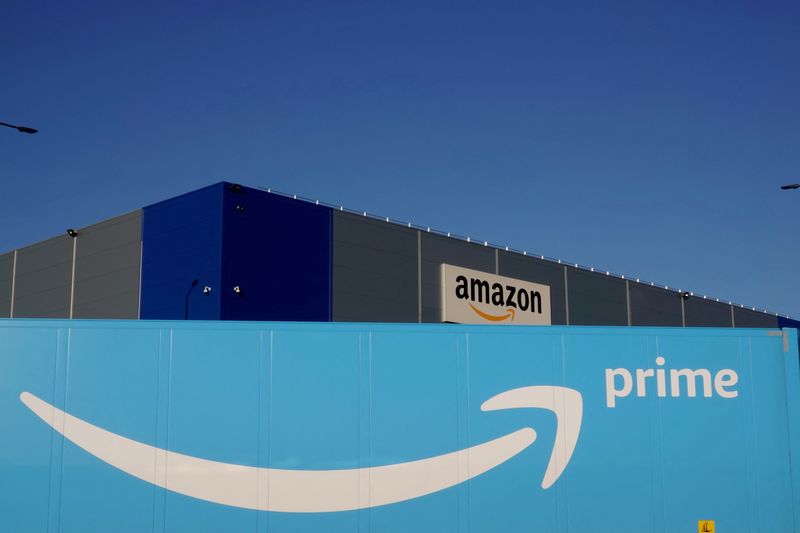 &copy; Reuters. FILE PHOTO: The logo of Amazon Prime Delivery is seen on the trailer of a truck outside the company logistics center in Lauwin-Planque, northern France, December 30, 2019. REUTERS/Pascal Rossignol