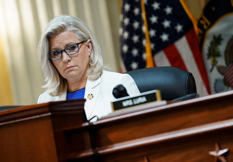 &copy; Reuters. FILE PHOTO: U.S. Representative Liz Cheney (R-WY) looks on during a public hearing of the U.S. House Select Committee to investigate the January 6 Attack on the U.S. Capitol, on Capitol Hill, in Washington, U.S., July 21, 2022. REUTERS/Sarah Silbiger/File