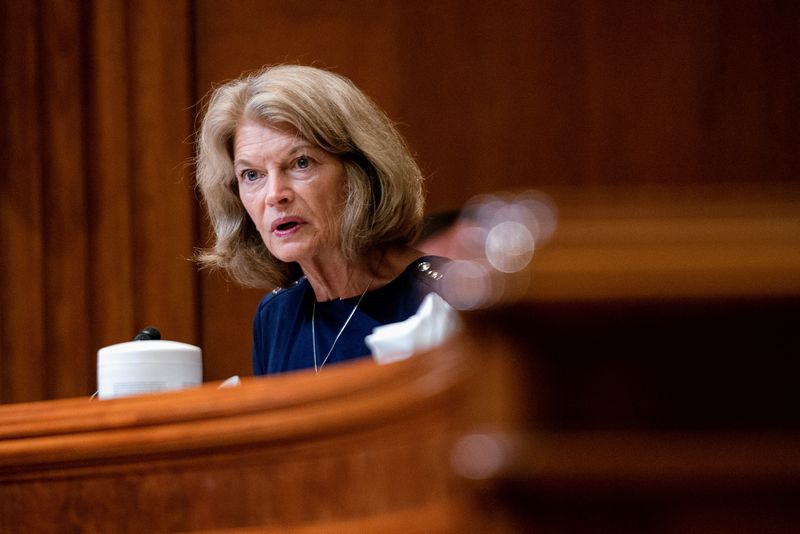 &copy; Reuters. FILE PHOTO: U.S. Senator Lisa Murkowski (R-AK) asks questions to U.S. Attorney General Merrick Garland during a Senate Appropriations Subcommittee on Commerce, Justice, Science, and Related Agencies hearing to discuss the fiscal year 2023 budget of the De