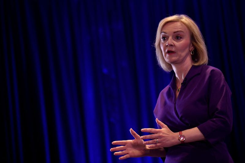 &copy; Reuters. Conservative leadership candidate Liz Truss speaks at a hustings event, as part of the Conservative party leadership campaign, in Belfast, Northern Ireland, August 17, 2022. REUTERS/Clodagh Kilcoyne