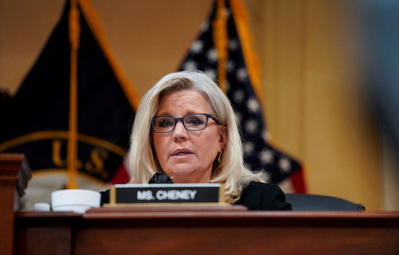 &copy; Reuters. FILE PHOTO: Vice Chair U.S. Representative Liz Cheney (R-WY) speaks during a public hearing of the U.S. House Select Committee to investigate the January 6 Attack on the U.S. Capitol, on Capitol Hill in Washington, U.S., July 12, 2022. REUTERS/Elizabeth F