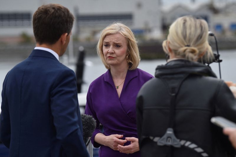 &copy; Reuters. British Foreign Secretary and Conservative leadership candidate Liz Truss gives an interview during a Conservative Party leadership campaign event, at Artemis Technologies in Belfast Harbour, Belfast, Northern Ireland, August 17, 2022. REUTERS/Clodagh Kil