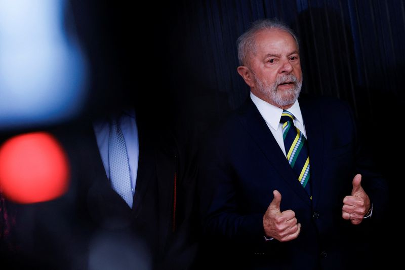 &copy; Reuters. Brazil's former President and presidential candidate Luiz Inacio Lula da Silva gestures at Alexandre de Moraes' Inauguration ceremony as the new president of the Superior Electoral Court in Brasilia, Brazil August 16, 2022.REUTERS/Adriano Machado