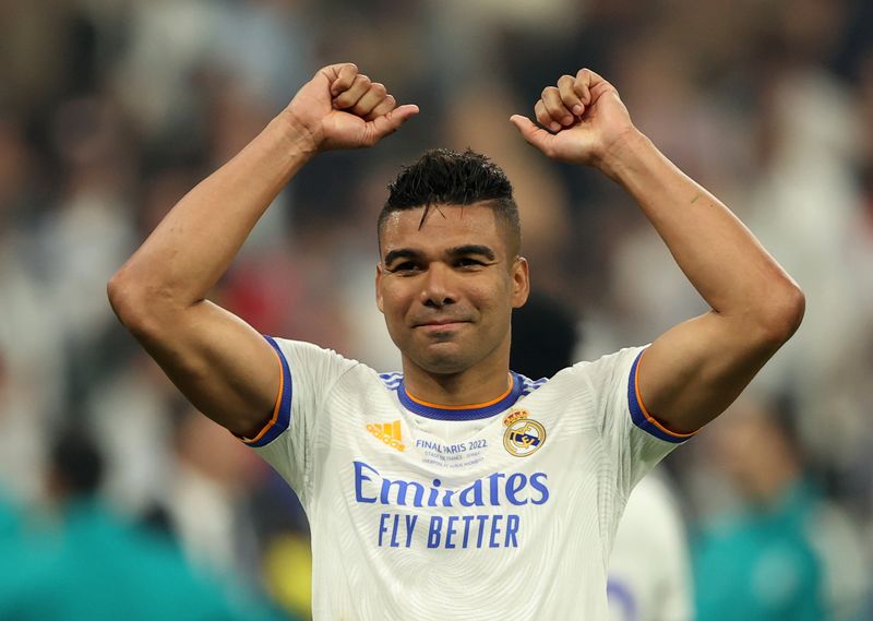 &copy; Reuters. FILE PHOTO: Soccer Football - Champions League Final - Liverpool v Real Madrid - Stade de France, Saint-Denis near Paris, France - May 28, 2022 Real Madrid's Casemiro celebrates after winning the Champions League REUTERS/Molly Darlington