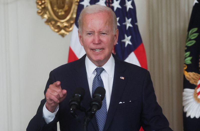 © Reuters. FILE PHOTO: U.S. President Joe Biden speaks during a bill signing ceremony where the president is signing 
