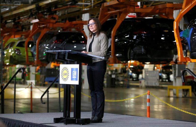 &copy; Reuters. FILE PHOTO: General Motors Chief Executive Officer Mary Barra announces a major investment focused on the development of GM future technologies at the GM Orion Assembly Plant in Lake Orion, Michigan, U.S. March 22, 2019.  REUTERS/Rebecca Cook/File Photo