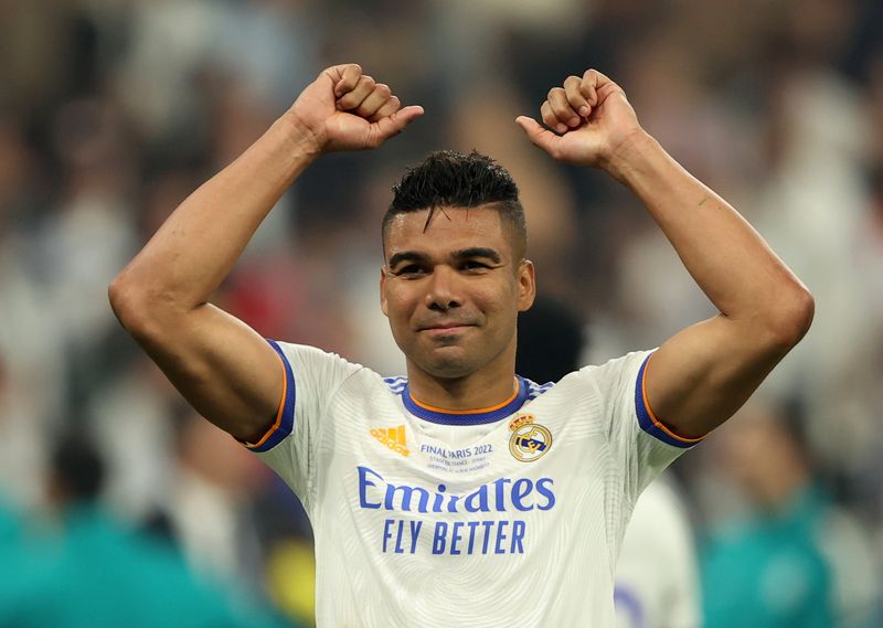 &copy; Reuters. Casemiro comemora conquista da Liga dos Campeões pelo Real Madrid
28/05/2022
REUTERS/Molly Darlington