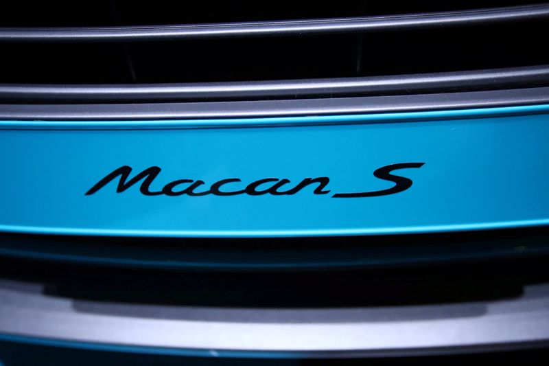 &copy; Reuters. FILE PHOTO: The logo of the new Porsche Macan S is displayed at the 89th Geneva International Motor Show in Geneva, Switzerland March 5, 2019. REUTERS/Denis Balibouse/File Photo