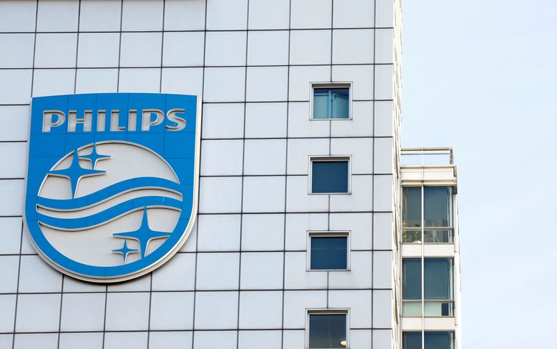 &copy; Reuters. FILE PHOTO: Dutch technology company Philips' logo is seen at company headquarters in Amsterdam, Netherlands, January 29, 2019. REUTERS/Eva Plevier/File Photo