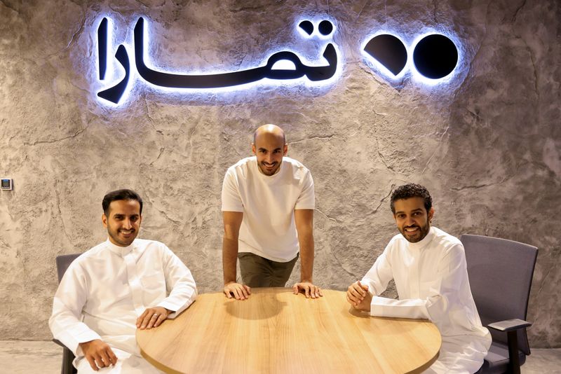 &copy; Reuters. FILE PHOTO: Tamara's Co-founder & Chief Operating Officer Turki bin Zarah, Co-founder & Chief Product Officer Abdul Mohsen Al-Babtain and Co-founder & Chief Executive Officer Abdul Majeed Al-Sikhan pose for a photo at their company premises in Riyadh, Sau