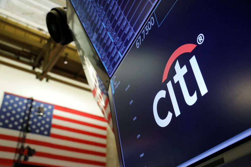 &copy; Reuters. The logo for Citibank is seen on the trading floor at the New York Stock Exchange (NYSE) in Manhattan, New York City, U.S., August 3, 2021. REUTERS/Andrew Kelly/File Photo