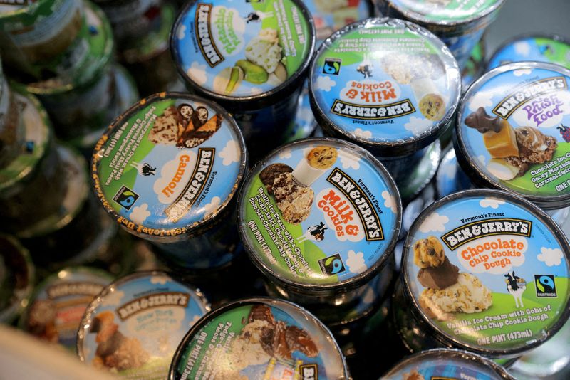 &copy; Reuters. FILE PHOTO: Ben & Jerry's, a brand of Unilever, is seen on display in a store in Manhattan, New York City, U.S., March 24, 2022. REUTERS/Andrew Kelly