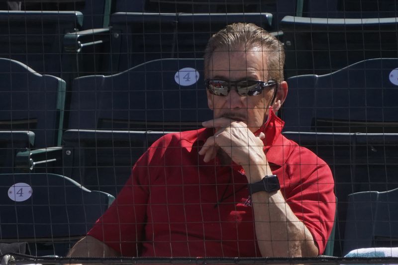 &copy; Reuters. FILE PHOTO: Mar 11, 2021; Tempe, Arizona, USA; Los Angeles Angels owner Arte Moreno watches game action during a spring training game against the San Francisco Giants at Tempe Diablo Stadium. Mandatory Credit: Rick Scuteri-USA TODAY Sports