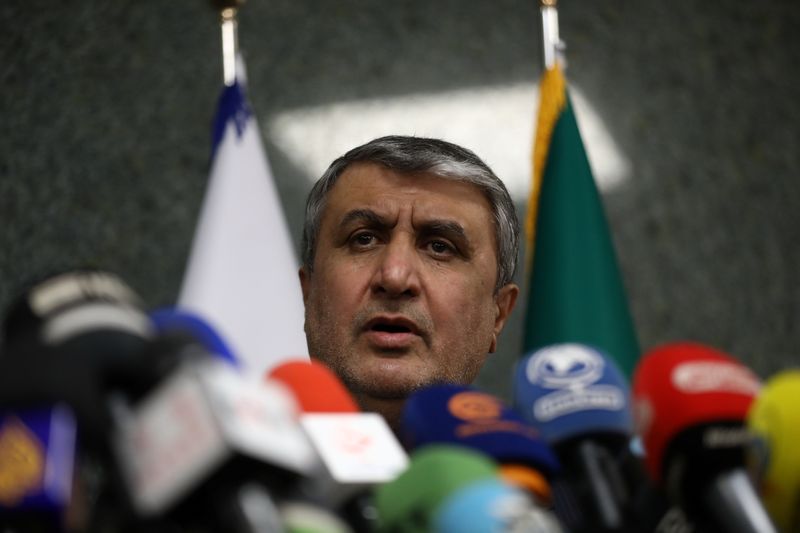 &copy; Reuters. رئيس منظمة الطاقة الذرية الإيرانية محمد إسلامي في مؤتمر صحفي في طهران يوم الخامس من مارس آذار 2022.  صورة لرويترز من وكالة أنباء غرب آسيا. 